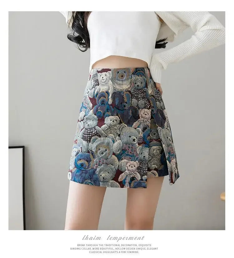 Bear Slit Skirt Women's A-line