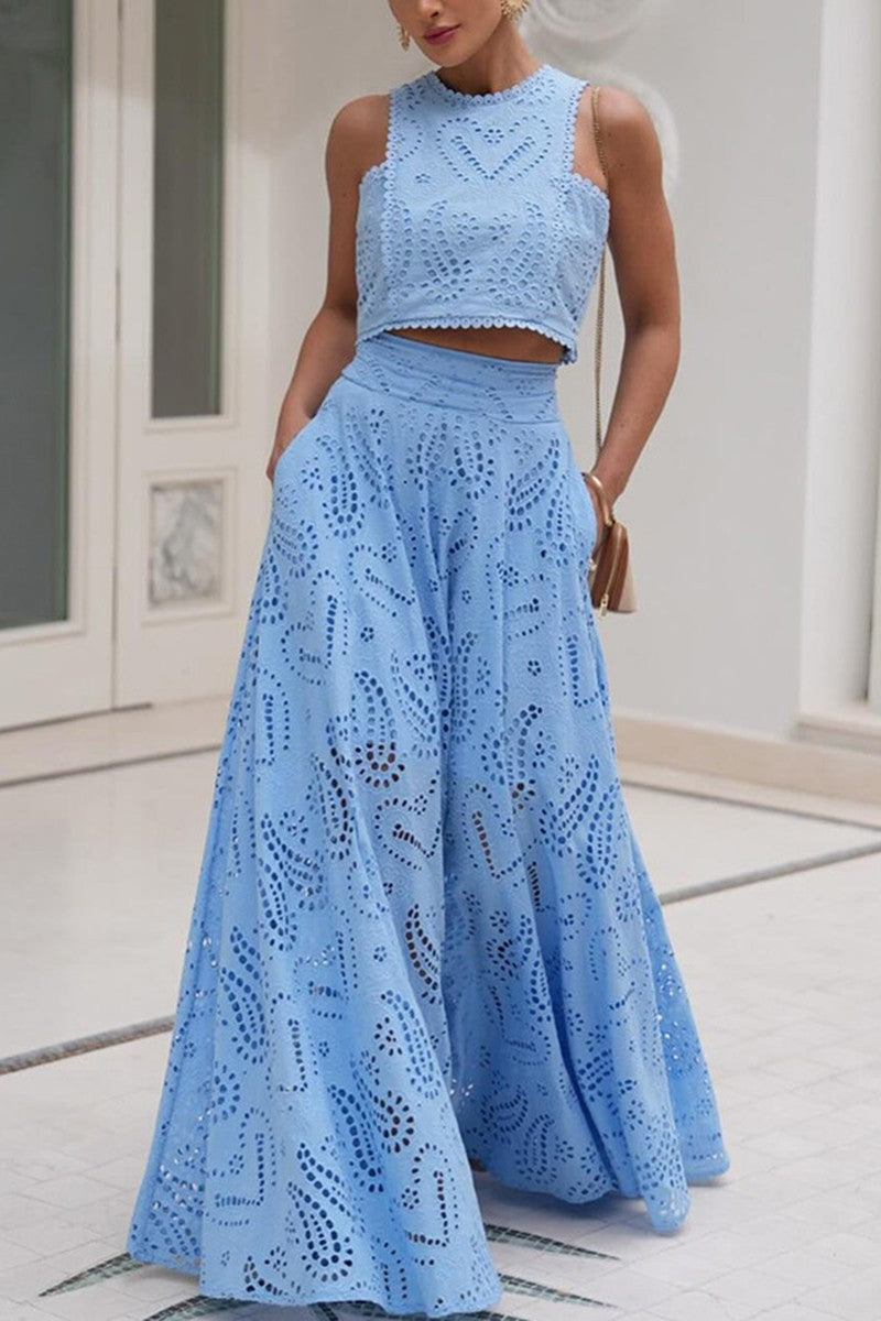 Eyelet Sleeveless Top & Skirt Set