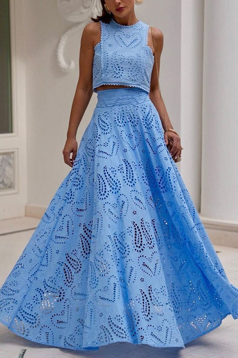 Eyelet Sleeveless Top & Skirt Set