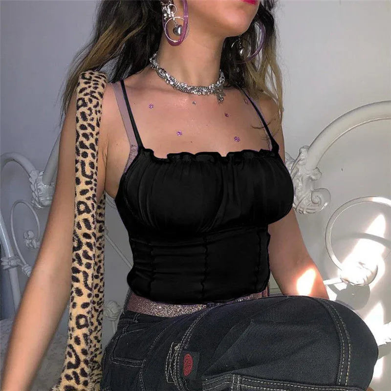 Katarine short crop with ruffles summer fashion sleeveless gathered slim