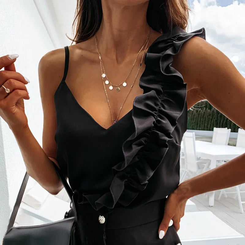 Sophie – Summer Blouse with V Neck and Ruffles