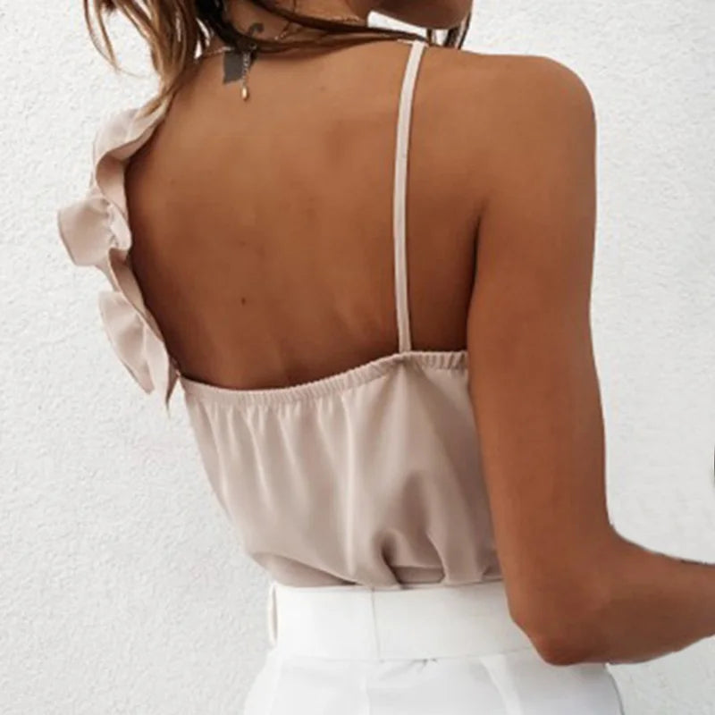 Sophie – Summer Blouse with V Neck and Ruffles