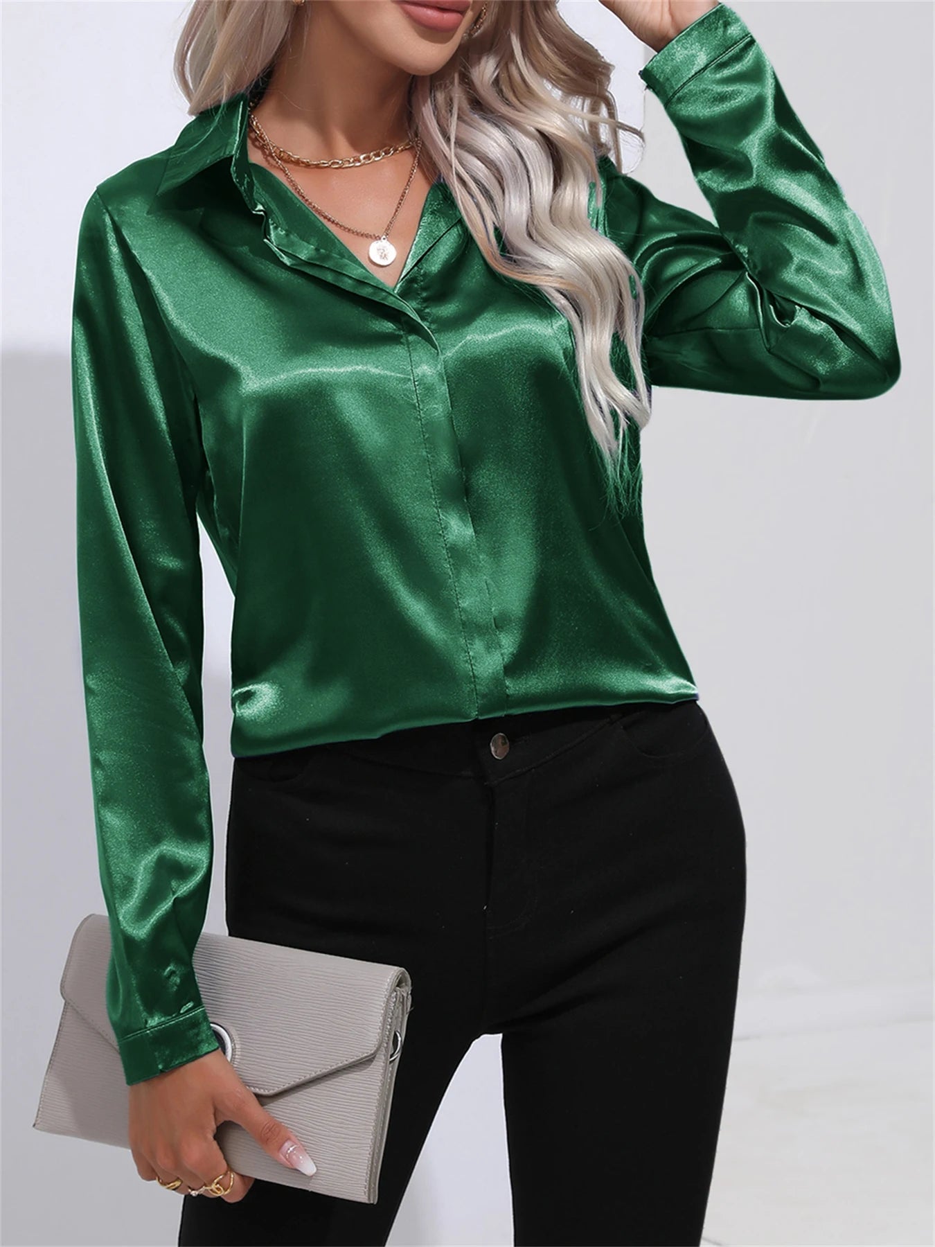 Clara – Satin Turn-Down Collar Shirt