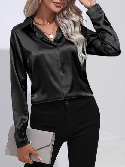 Clara – Satin Turn-Down Collar Shirt