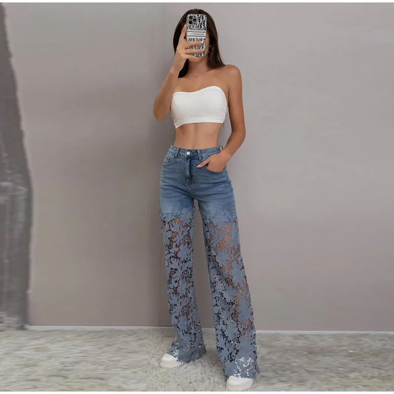 Bella High Waist Lace Denim Jeans