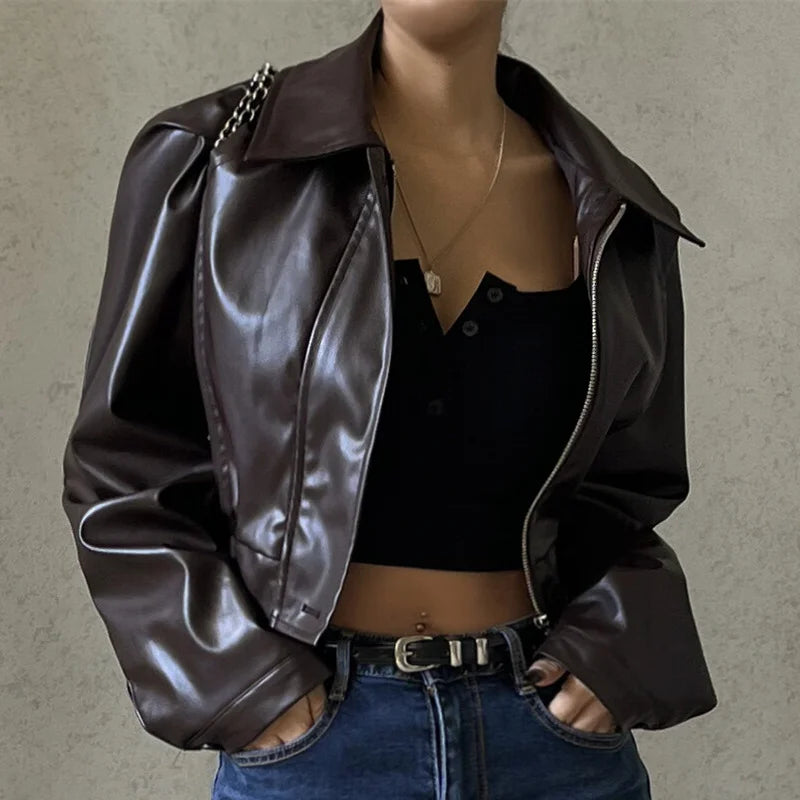 Xeemilo Autumn Faux Leather Short Jacket