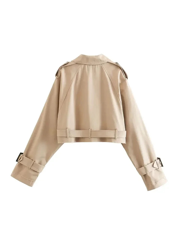 Women's spring vintage jacket with belt