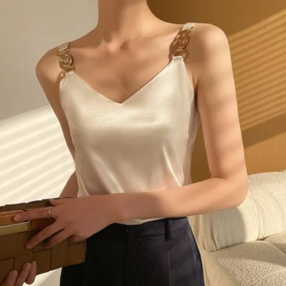 Black Satin Tank Top Fashion