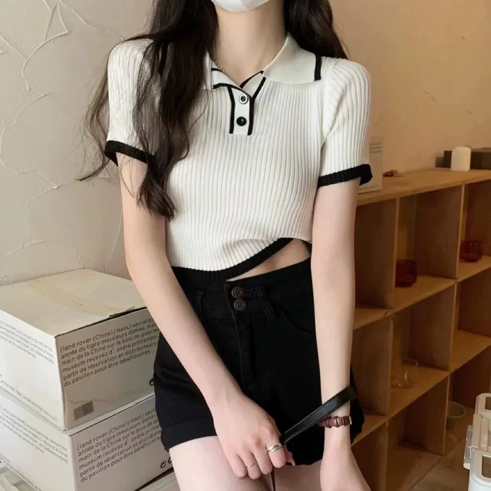 Melissa Contrast Color Polo Collar Shoulder