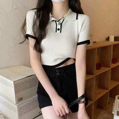 Melissa Contrast Color Polo Collar Shoulder