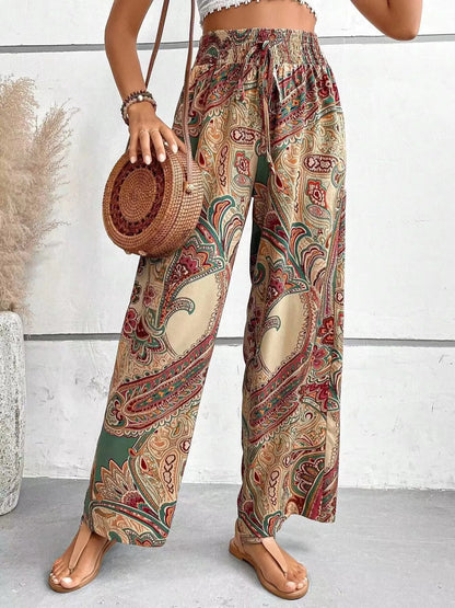 Eva Vintage Print Wide-Leg Pants