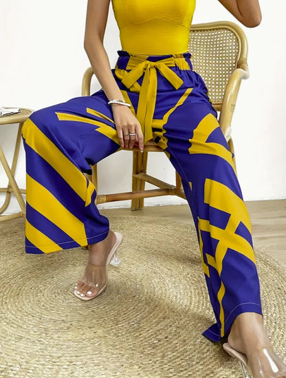 Mary pants with geometric print and high waist with front bow