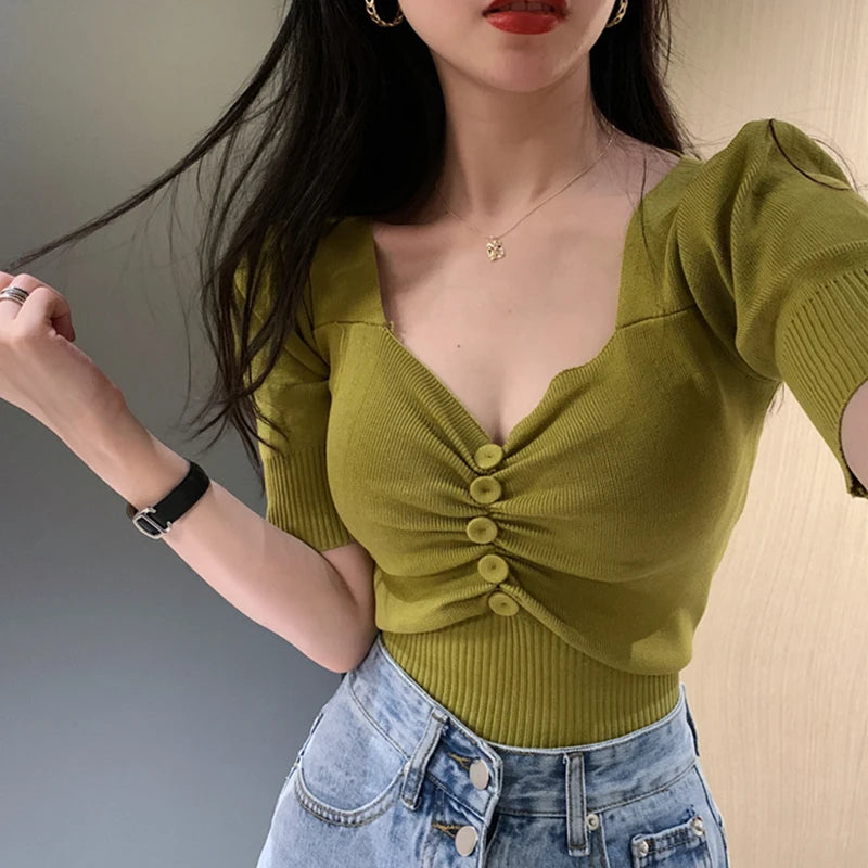 Ella – Sweetheart Neck Knit Top