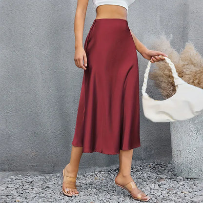 Satin Skirts for Women Korean Style Champagne
