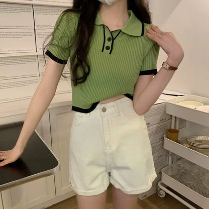 Melissa Contrast Color Polo Collar Shoulder