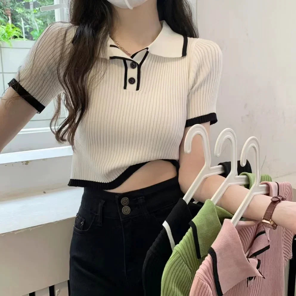 Melissa Contrast Color Polo Collar Shoulder