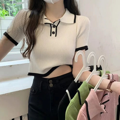 Melissa Contrast Color Polo Collar Shoulder