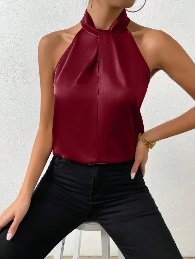 Lila – Halter Neck Sleeveless Silk-Like Top