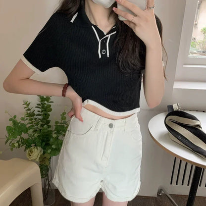 Melissa Contrast Color Polo Collar Shoulder