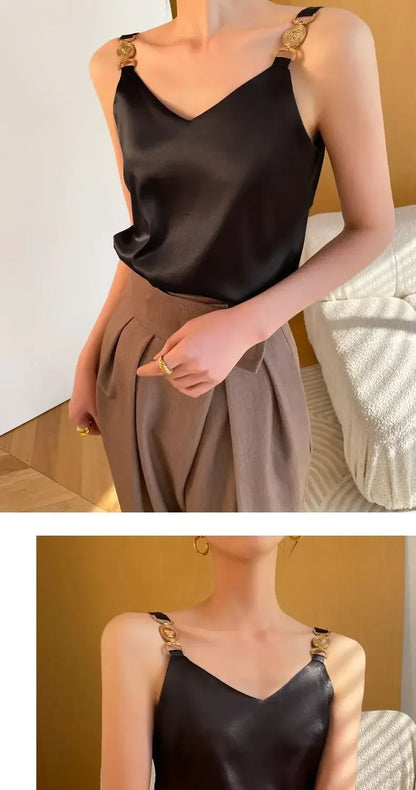 Black Satin Tank Top Fashion