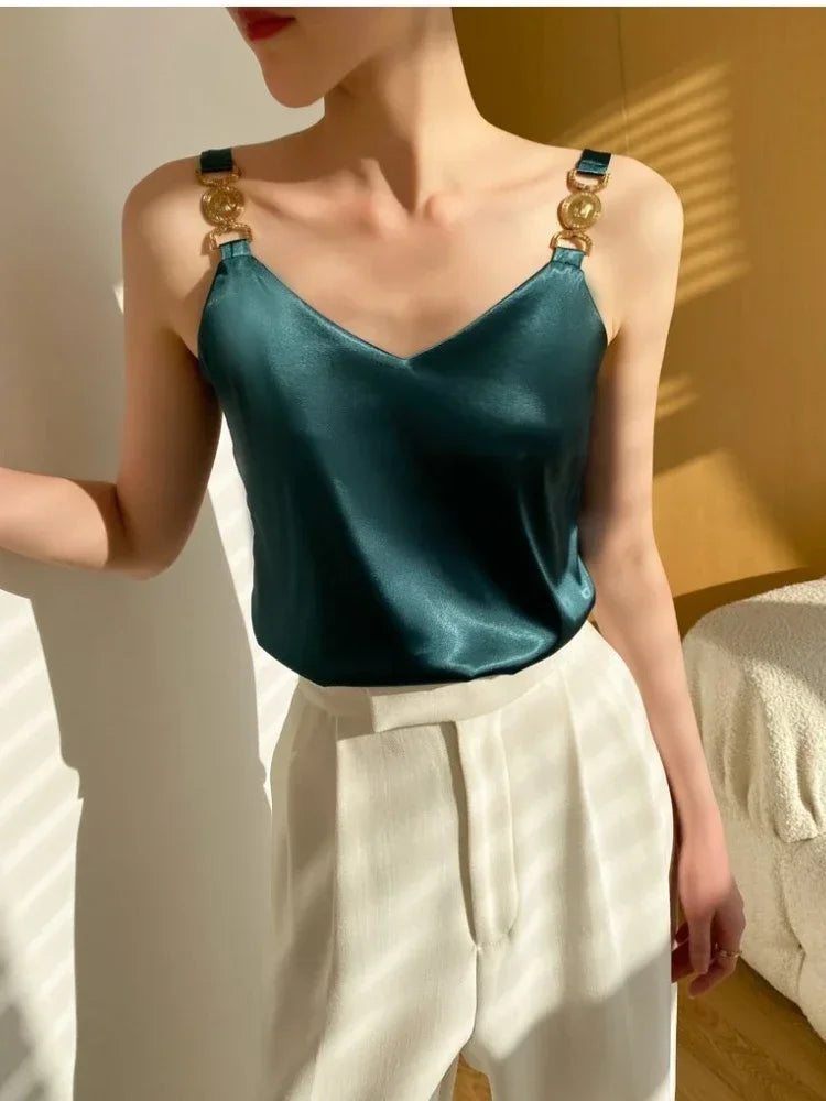 Black Satin Tank Top Fashion