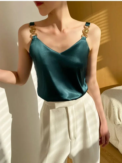 Black Satin Tank Top Fashion