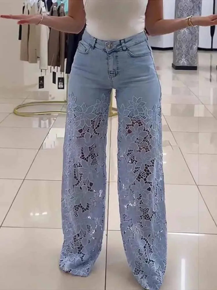 Bella High Waist Lace Denim Jeans