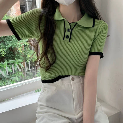 Melissa Contrast Color Polo Collar Shoulder