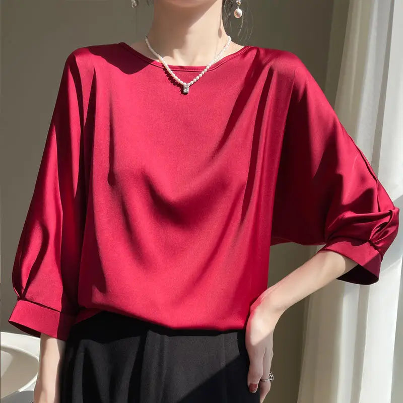 Maya – Satin Silk Half-Sleeve Tee