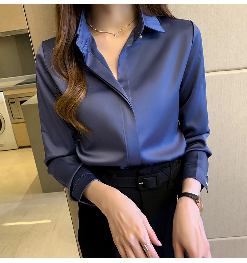 Sophia – Vintage Satin Long Sleeve Blouse