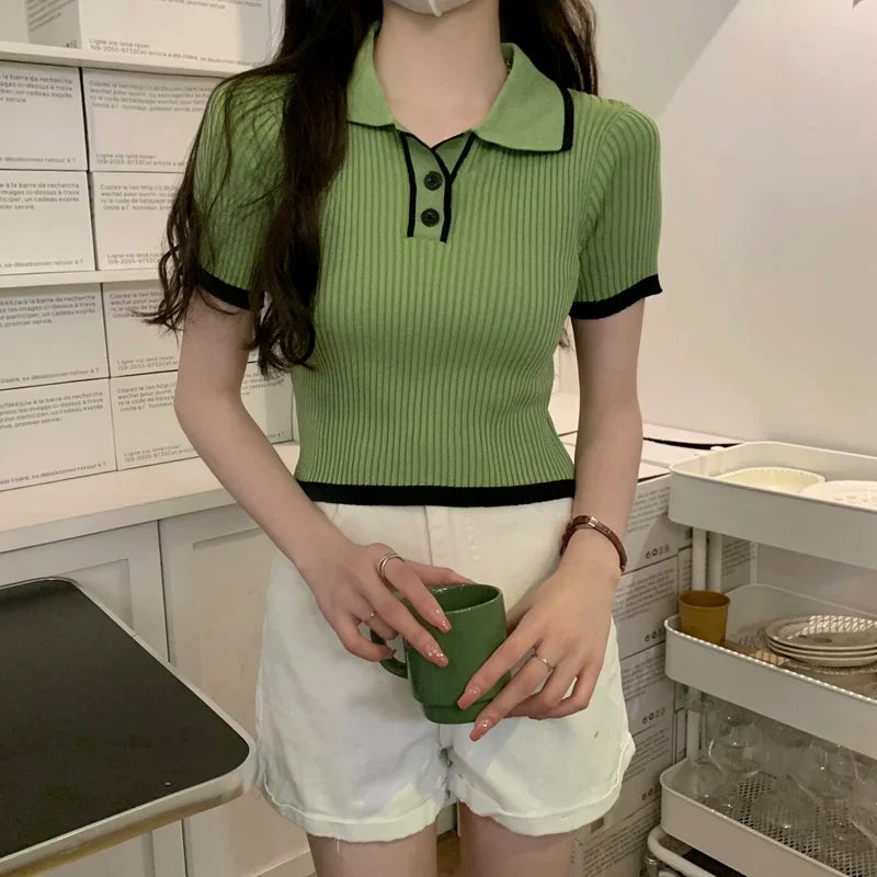 Melissa Contrast Color Polo Collar Shoulder