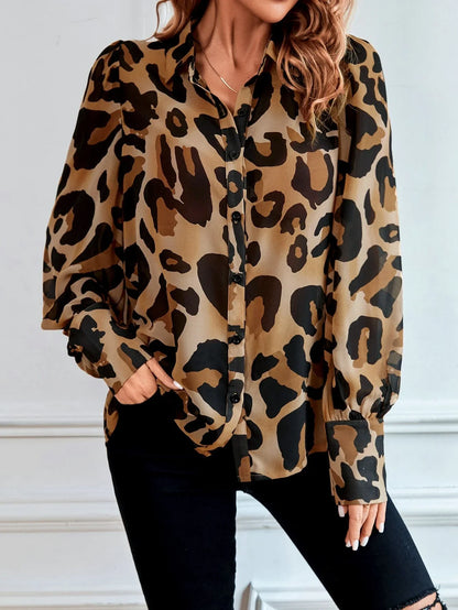 Magie Leopard Print Long Sleeve Blouse Spring and Autumn