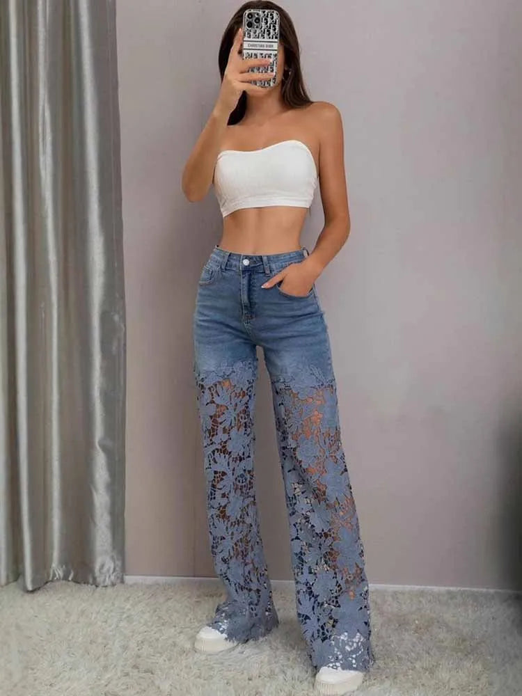 Bella High Waist Lace Denim Jeans