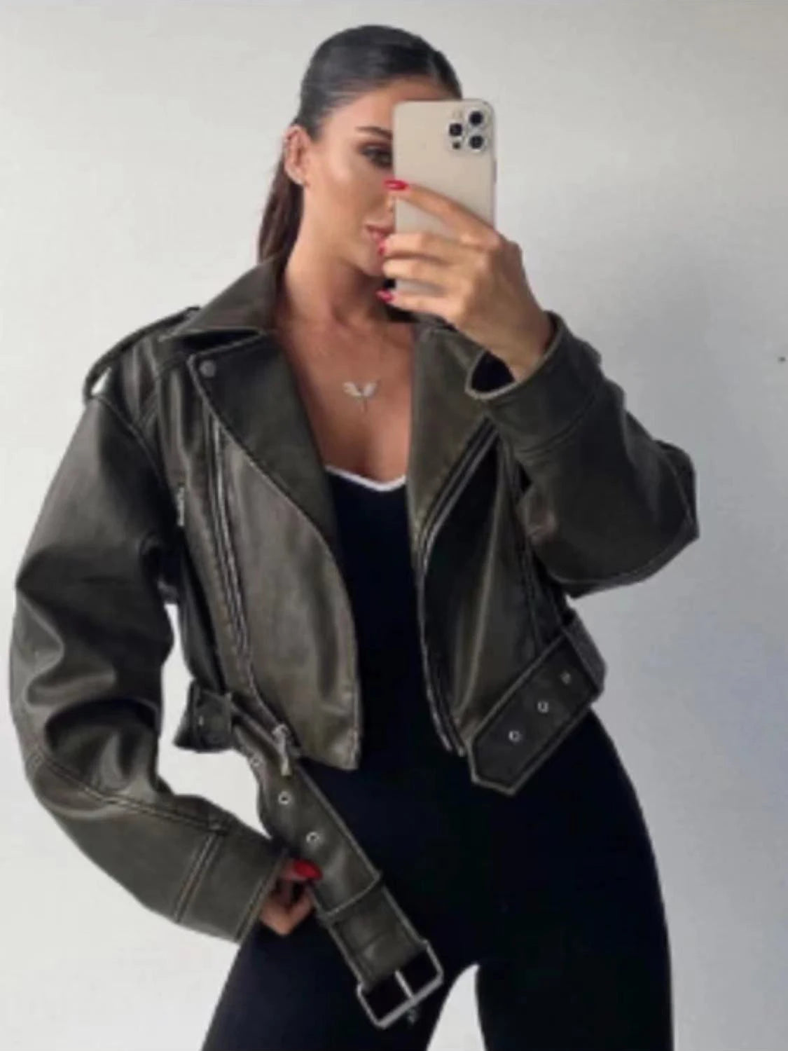 Women's washed leather jacket