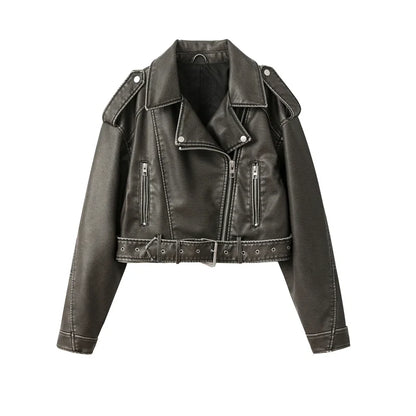 Women's washed leather jacket