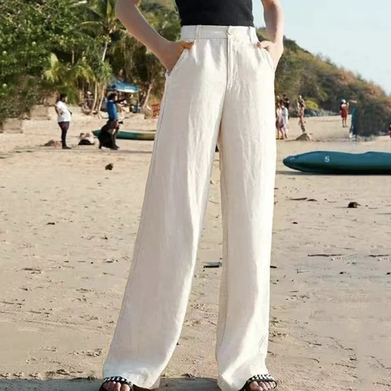 Charmy pants cotton and linen elegant high-waisted trousers