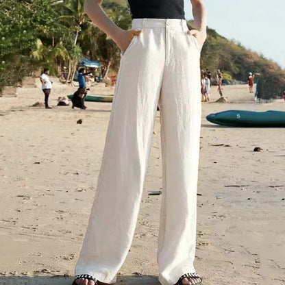 Charmy pants cotton and linen elegant high-waisted trousers