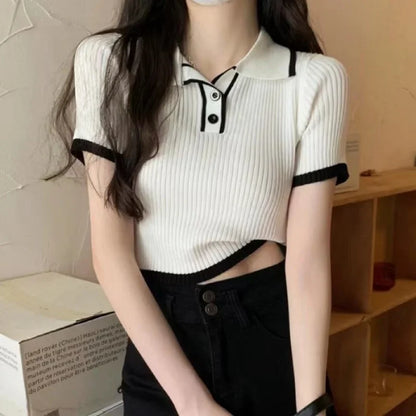Melissa Contrast Color Polo Collar Shoulder