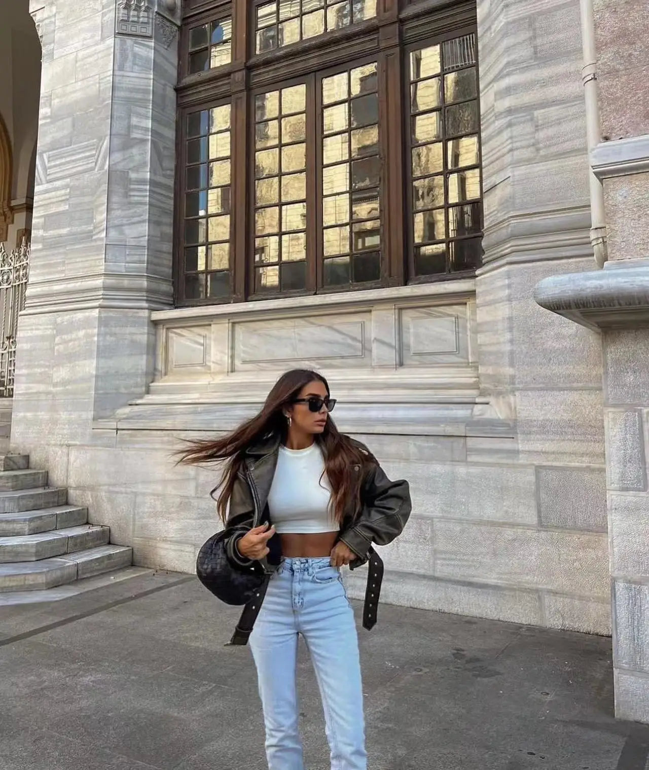 Women's washed leather jacket