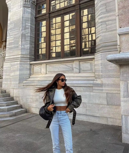 Women's washed leather jacket
