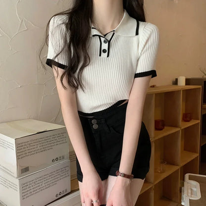 Melissa Contrast Color Polo Collar Shoulder