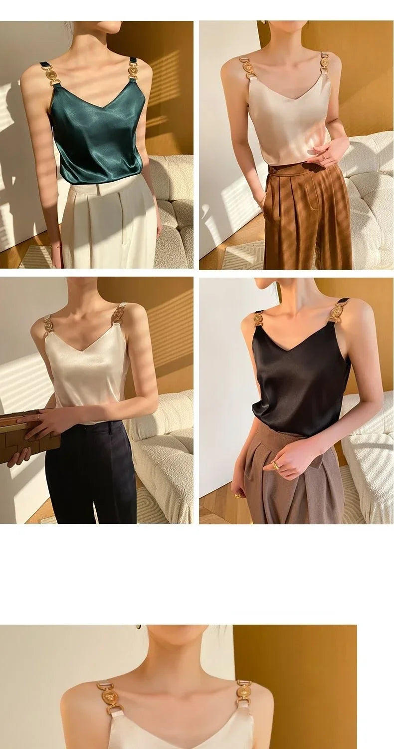 Black Satin Tank Top Fashion