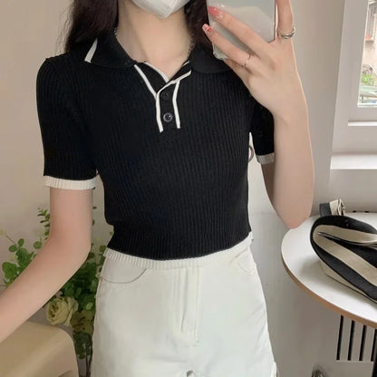 Melissa Contrast Color Polo Collar Shoulder