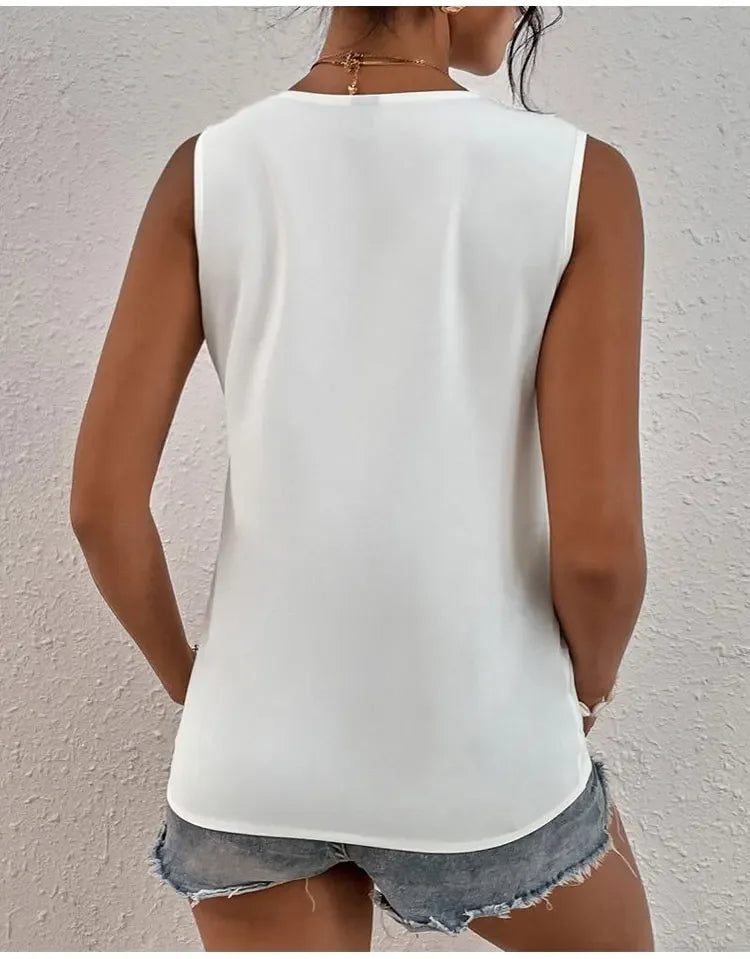Sophie – Sleeveless V-Neck Lace Patchwork Blouse