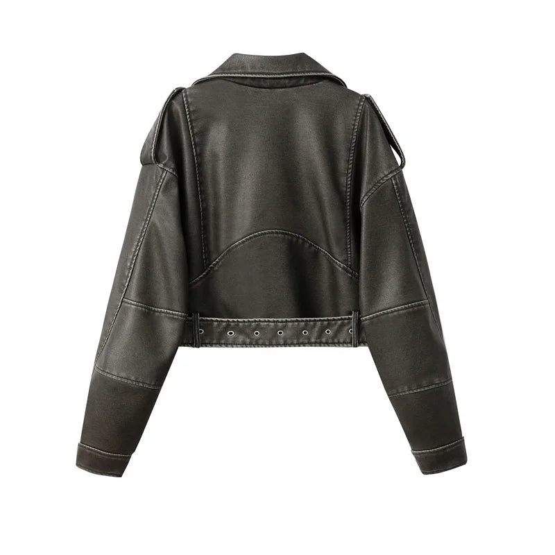 Women's washed leather jacket