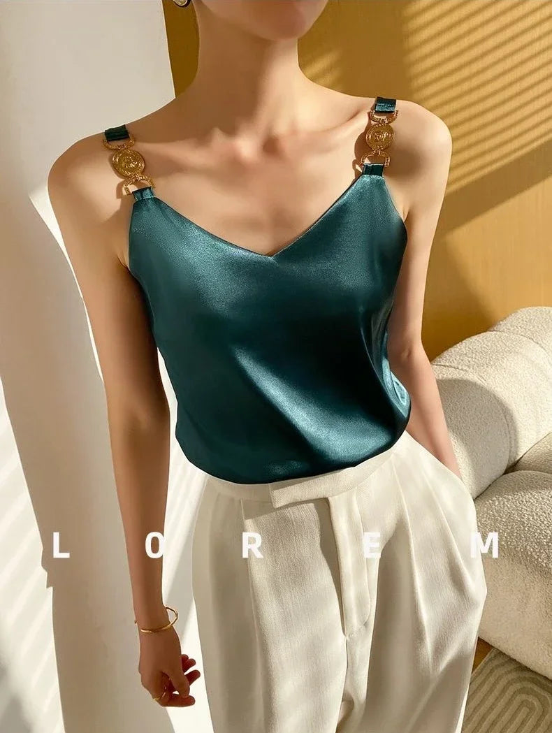Black Satin Tank Top Fashion