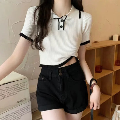 Melissa Contrast Color Polo Collar Shoulder