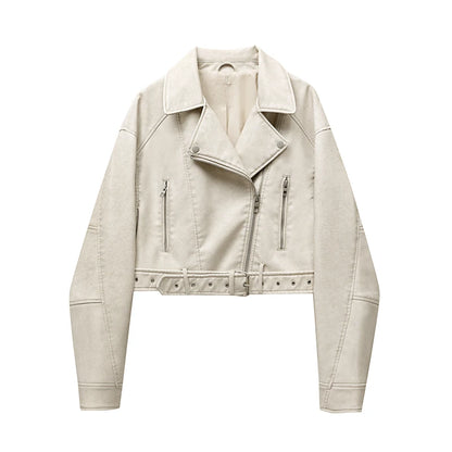 Women's washed leather jacket