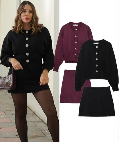 Megan Slim Fit 2 Piece Set Knitted Sweater Jacket