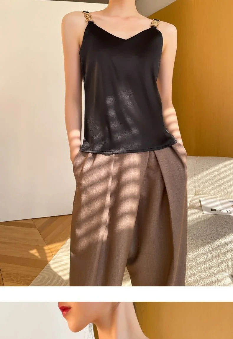 Black Satin Tank Top Fashion